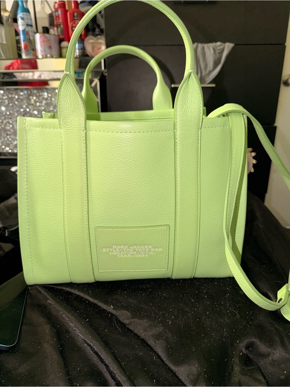 Marc Jacobs Neon Lime Pebbled Leather Tote with Detachable Strap